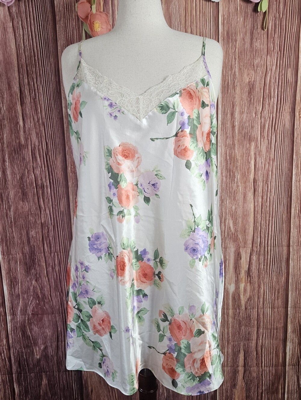 Thalia Sodi Intimates Satin Floral Lace Trim Chemise Size XXL